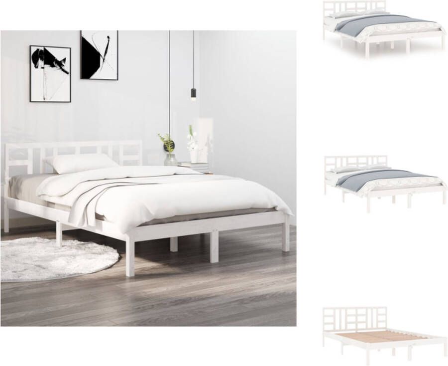 VidaXL Bedframe Massief grenenhout Multiplex lattenbodem 205.5 x 125.5 x 31 cm 120 x 200 cm Wit Bed