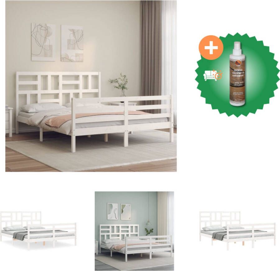 VidaXL Bedframe Massief grenenhout Multiplex lattenbodem 205.5 x 165.5 x 104 cm Wit Bed Inclusief Houtreiniger en verfrisser