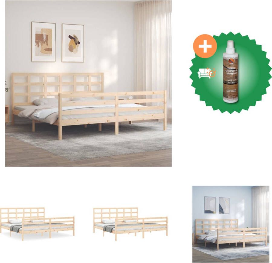 VidaXL Bedframe Massief grenenhout Multiplex lattenbodem Functioneel hoofd- en voeteneinde 205.5 x 185.5 x 100 cm 180 x 200 cm (6FT Super King) Montage vereist Bed Inclusief Houtreiniger en verfrisser