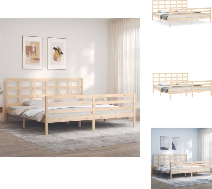 vidaXL Bedframe Massief Grenenhout Multiplex Lattenbodem 205.5 x 185.5 x 100 cm 180 x 200 cm (6FT Super King) Montage vereist Bed