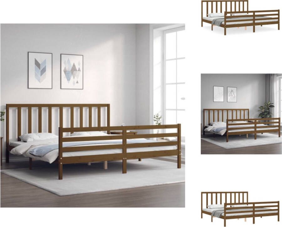 VidaXL Bedframe Massief grenenhout Multiplex lattenbodem 205.5 x 205.5 x 100 cm Honingbruin Matras niet inbegrepen Bed - Foto 4