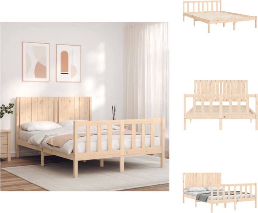 VidaXL Bedframe Massief Grenenhout Multiplex Lattenbodem Functioneel hoofd- en voeteneinde 195.5 x 145.5 x 100 cm Matras 140 x 190 cm Bed