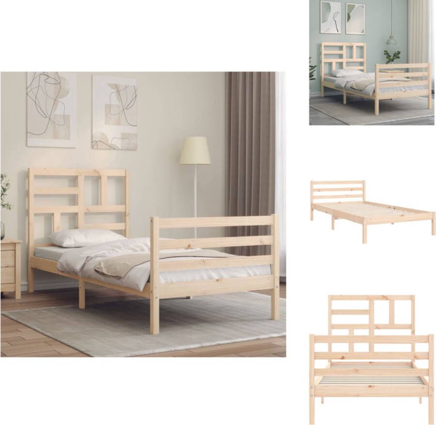VidaXL Bedframe Massief Grenenhout Multiplex Lattenbodem Functioneel hoofd- en voeteneinde 195.5 x 80.5 x 104 cm Geschikt voor 75 x 190 cm matras Bed