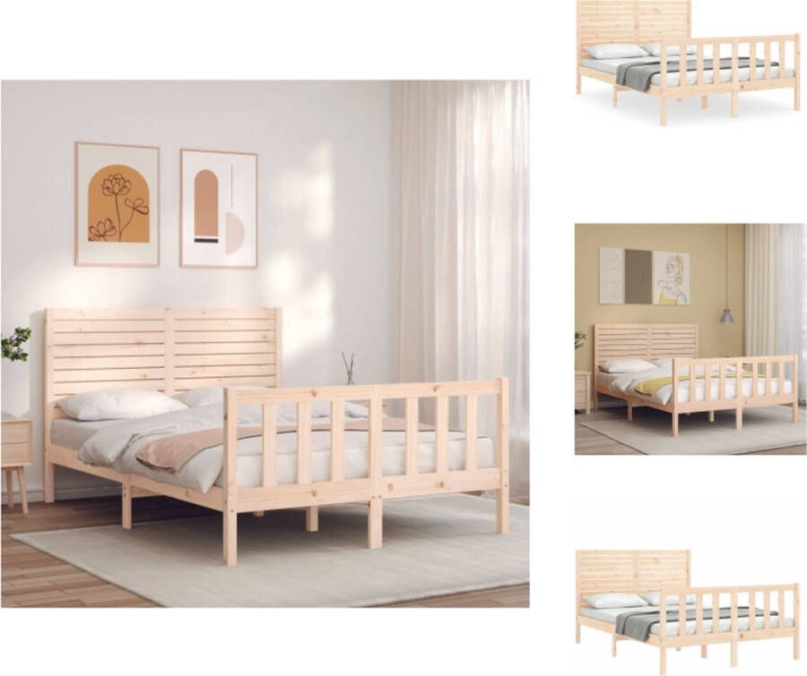 VidaXL Grenenhouten Bedframe Massief Grenenhout 205.5 x 125.5 x 100 cm Multiplex lattenbodem Functioneel hoofd- en voeteneinde Matras niet inbegrepen Bed - Foto 4