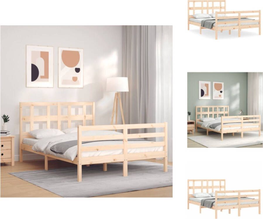 VidaXL Bedframe Massief Grenenhout Multiplex Lattenbodem Functioneel hoofd- en voeteneinde 205.5 x 145.5 x 100 cm Bed
