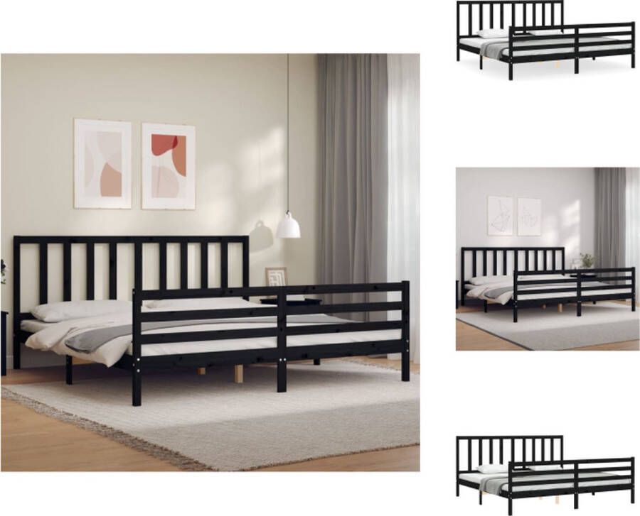 VidaXL Bedframe Massief Grenenhout Multiplex lattenbodem Functioneel hoofd- en voeteneinde Zwart 205.5x205.5x100 cm Bed