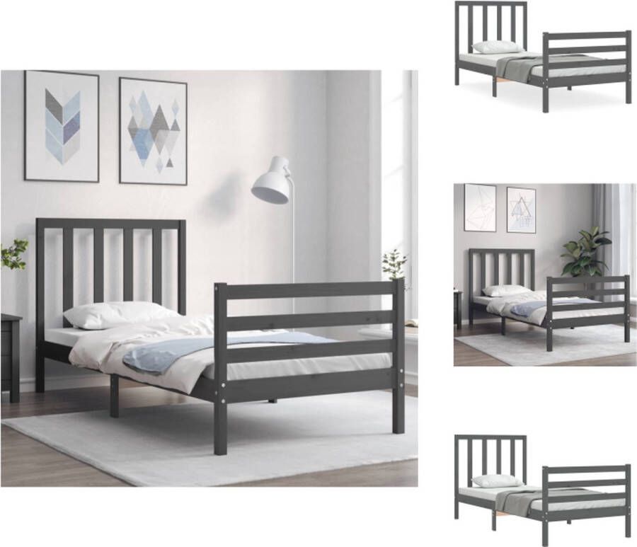VidaXL Bedframe Massief grenenhout Multiplex lattenbodem Grijs 205.5 x 95.5 x 100 cm Bed