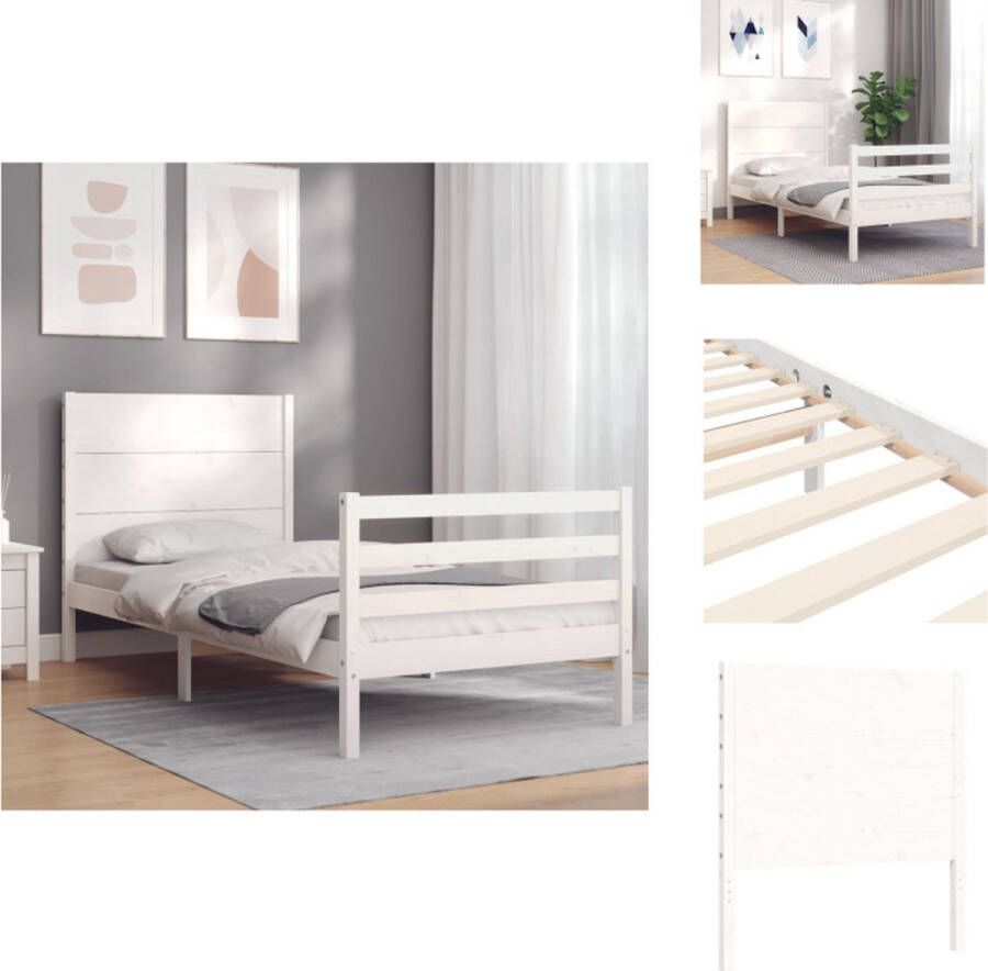 VidaXL Bedframe Massief grenenhout Multiplex lattenbodem Wit 195.5 x 80.5 x 100 cm Bed