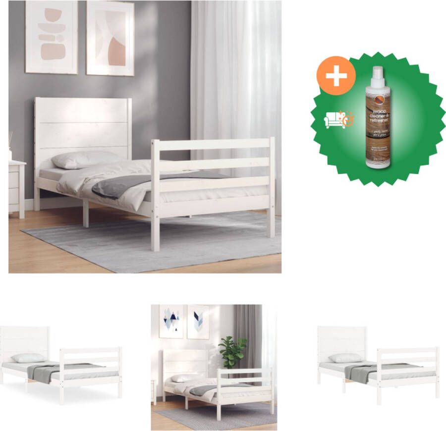 VidaXL Bedframe Massief grenenhout Multiplex lattenbodem Wit 195.5 x 80.5 x 100 cm Bed Inclusief Houtreiniger en verfrisser