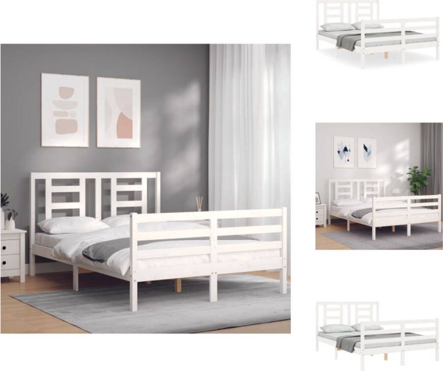 VidaXL Bedframe Massief grenenhout Multiplex lattenbodem Wit 205.5x145.5x100 cm Bed