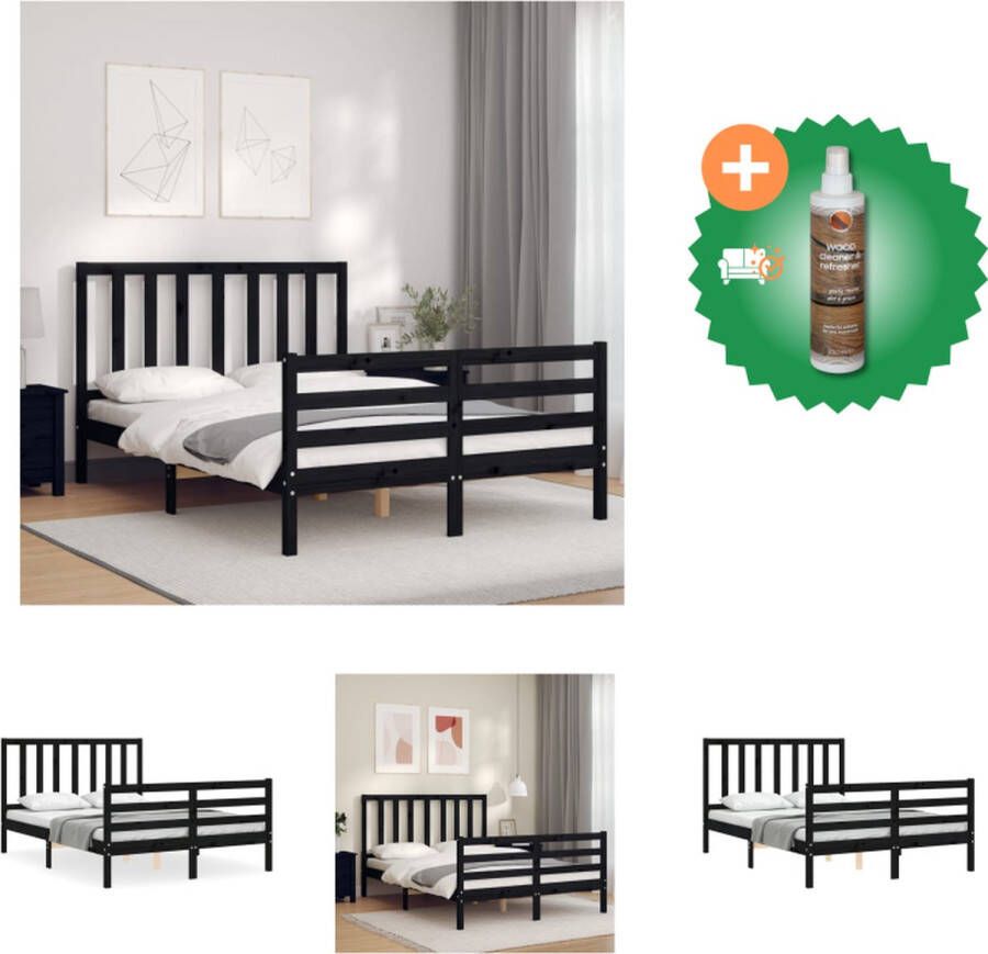 VidaXL Bedframe Massief Grenenhout Multiplex Lattenbodem Zwart 195.5 x 140.5 x 100 cm Bed Inclusief Houtreiniger en verfrisser