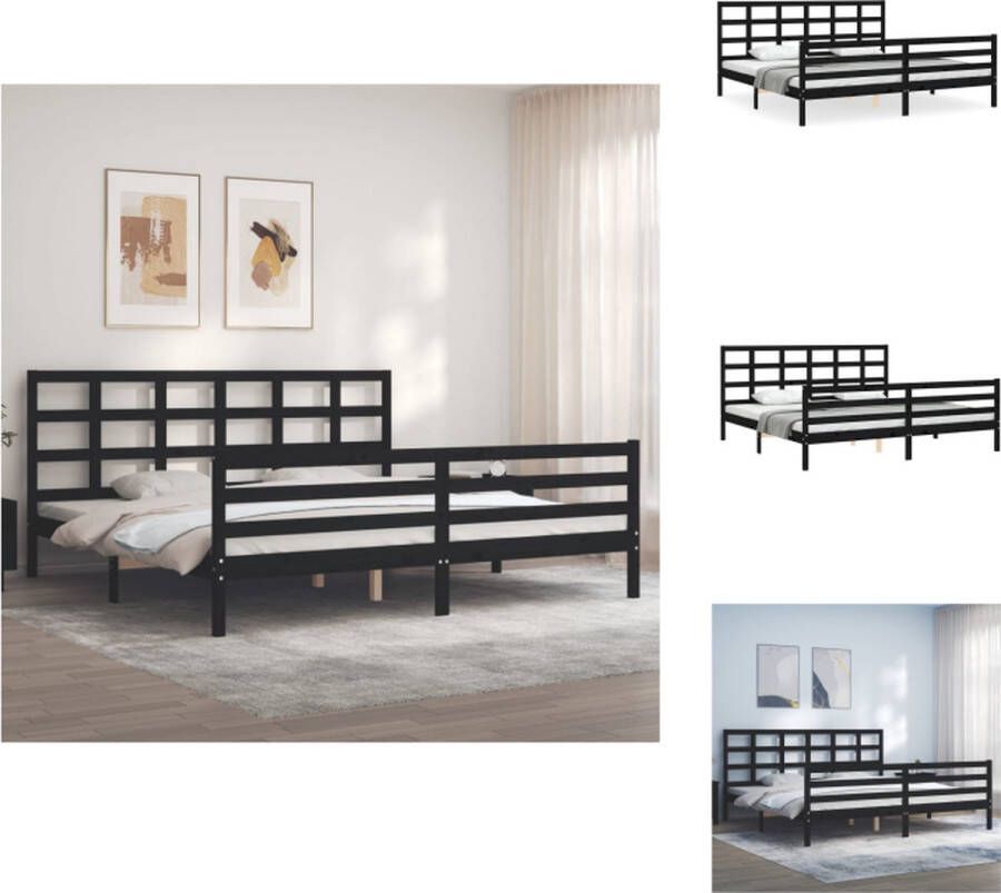 VidaXL Bedframe Massief grenenhout Multiplex lattenbodem Zwart 205.5 x 205.5 x 100 cm Geschikt voor 200 x 200 cm matras Montage vereist Bed - Foto 4