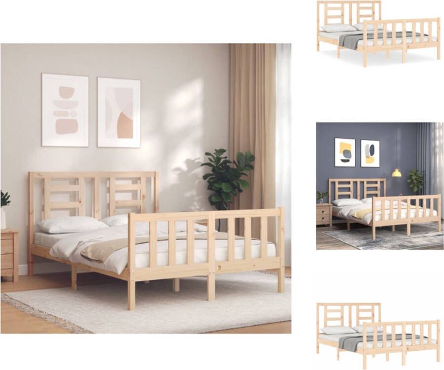 VidaXL Bedframe Massief Grenenhout Onbehandeld 195.5 x 145.5 x 100 cm Met Multiplex Lattenbodem Functioneel hoofd- en voeteneinde Matras 140 x 190 cm Montage vereist Bed