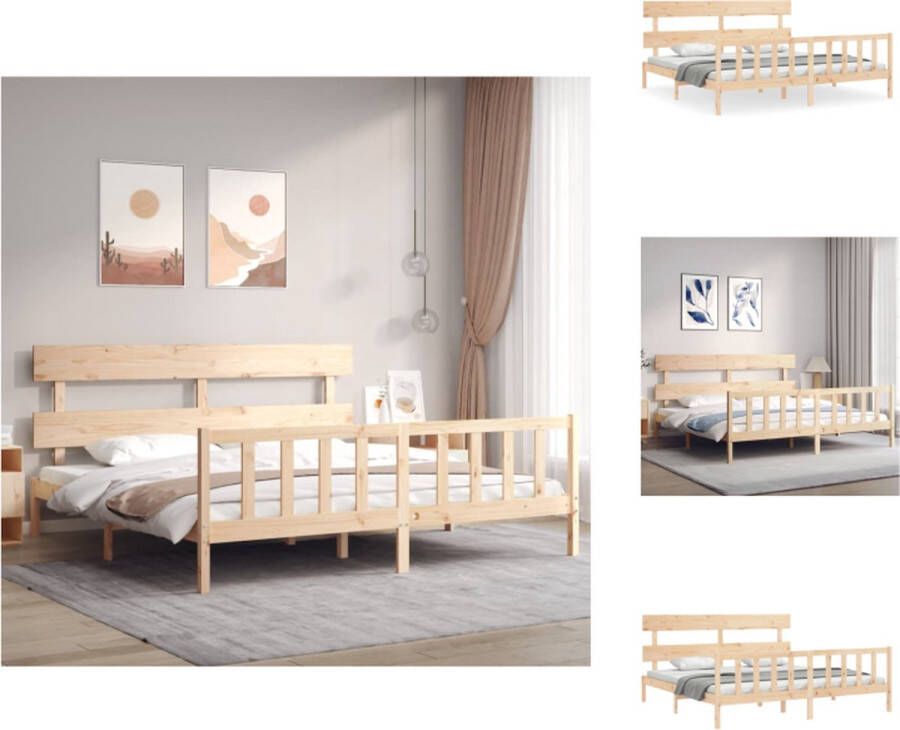 VidaXL Bedframe Massief Grenenhout Onbehandeld 205.5 x 205.5 x 81 cm Multiplex Lattenbodem Geschikt voor Matras 200 x 200 cm Montage Vereist Bed