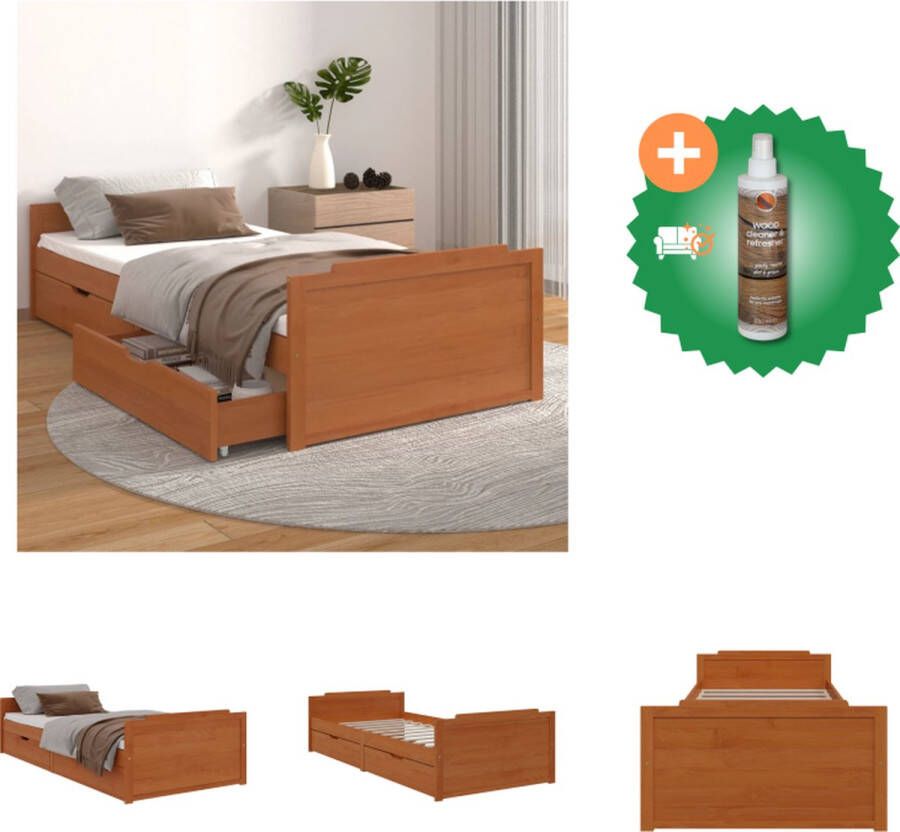 VidaXL Bedframe Massief Grenenhout Opbergfunctie Honingbruin 203.5x96x48.5 cm Lades- 95x63x20 cm Geschikte matras- 90x200 cm Montage vereist Bed Inclusief Houtreiniger en verfrisser