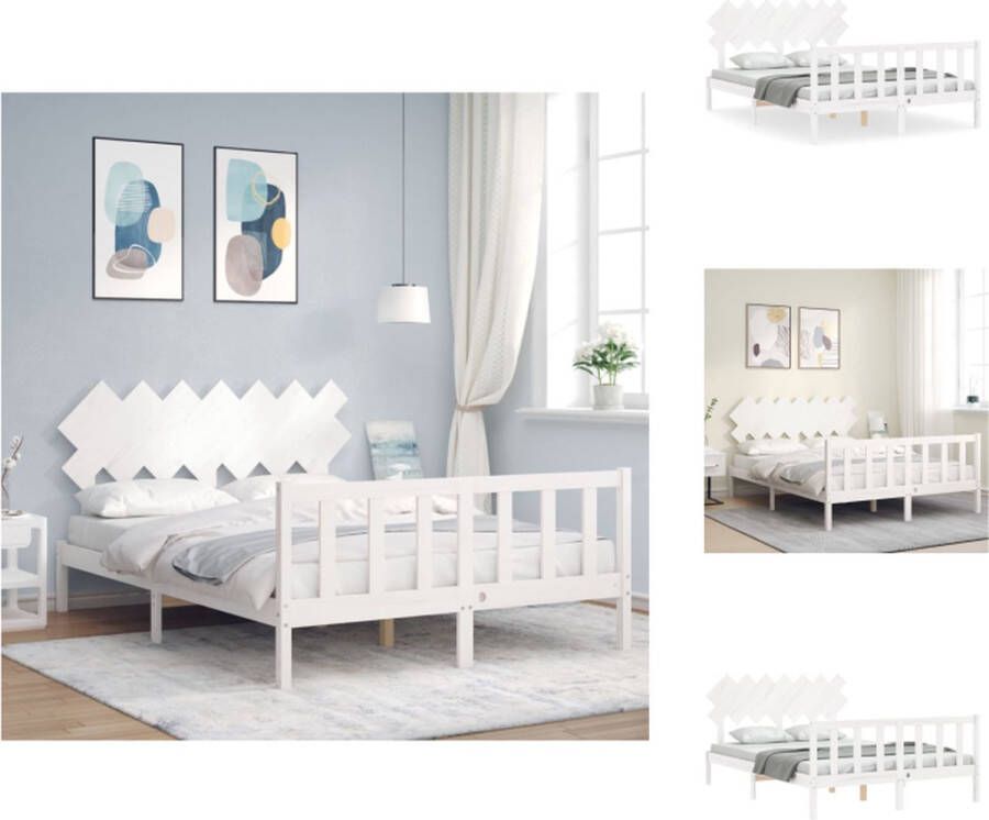 VidaXL Bedframe Massief Grenenhout Praktisch en Decoratief 205.5 x 155.5 x 81 cm Wit Geschikt voor Matras 150 x 200 cm Montage vereist Bed - Foto 2