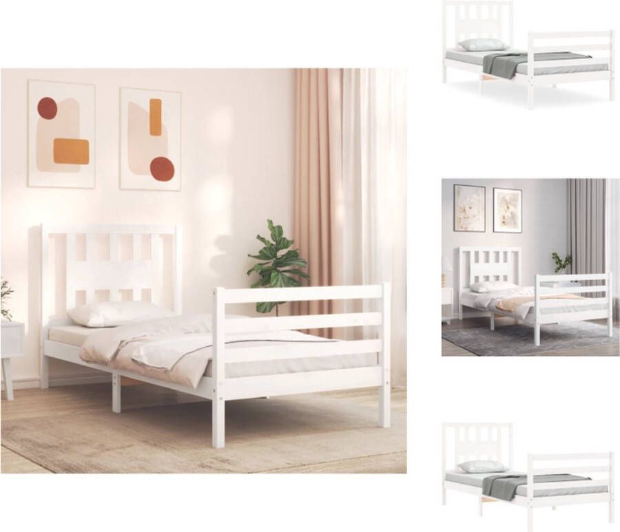 VidaXL Bedframe Massief Grenenhout Single Functioneel hoofd- en voeteneinde Wit 205.5 x 95.5 x 100 cm Bed - Foto 4