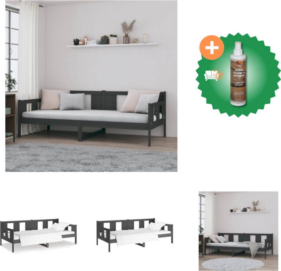 VidaXL Bedframe Massief grenenhout Rustieke slaapbank 203.5 x 86 x 69.5 cm Grijs Geschikt voor 80 x 200 cm matras Montage vereist Bed Inclusief Houtreiniger en verfrisser