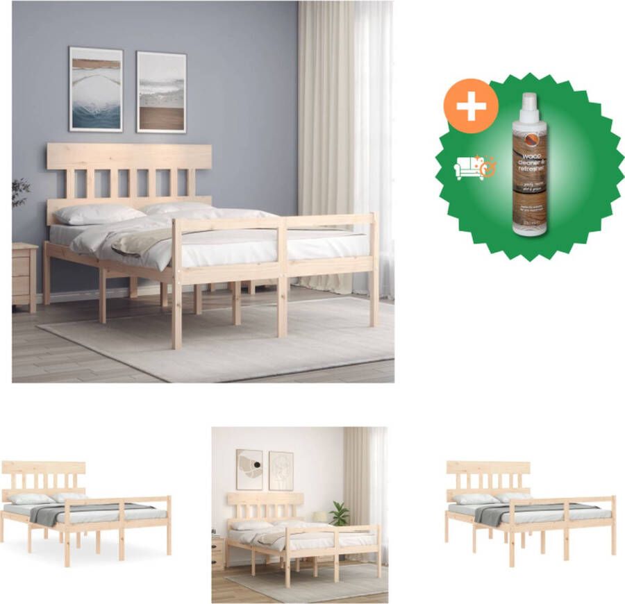 VidaXL Bedframe Massief Grenenhout Bed Afmeting- 195.5 x 125.5 x 81 cm Ken- Multiplex lattenbodem Bed Inclusief Houtreiniger en verfrisser