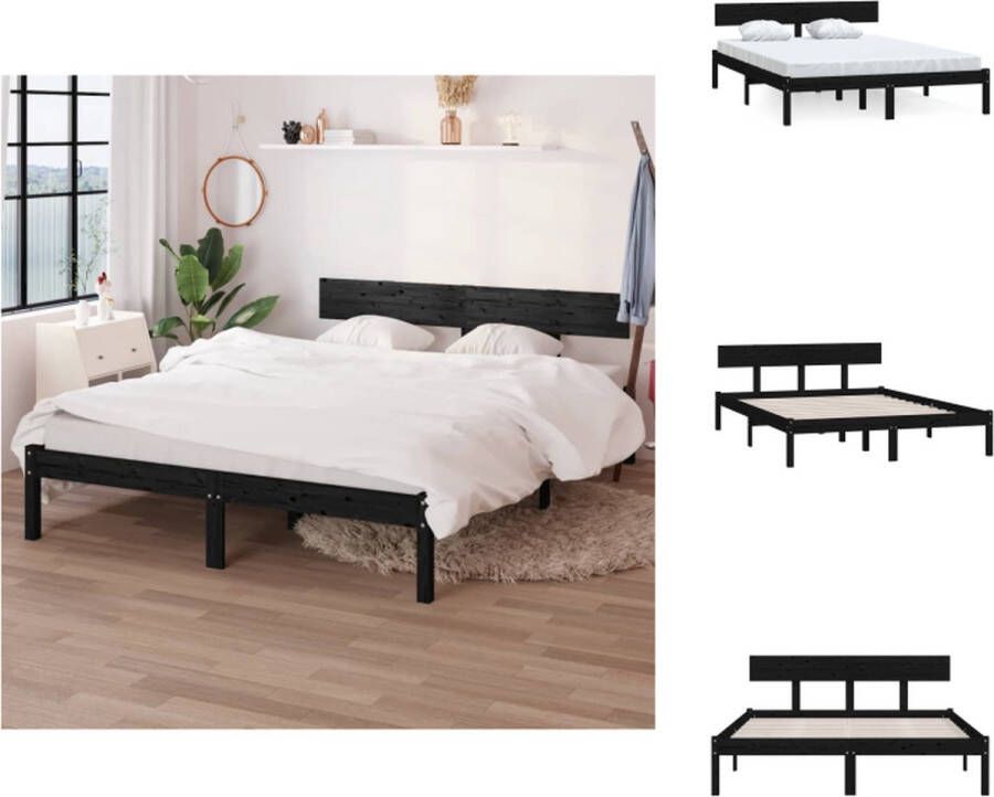 VidaXL Bedframe Bedframes Bed Bedbodem Bedframe massief grenenhout zwart 160x200 cm
