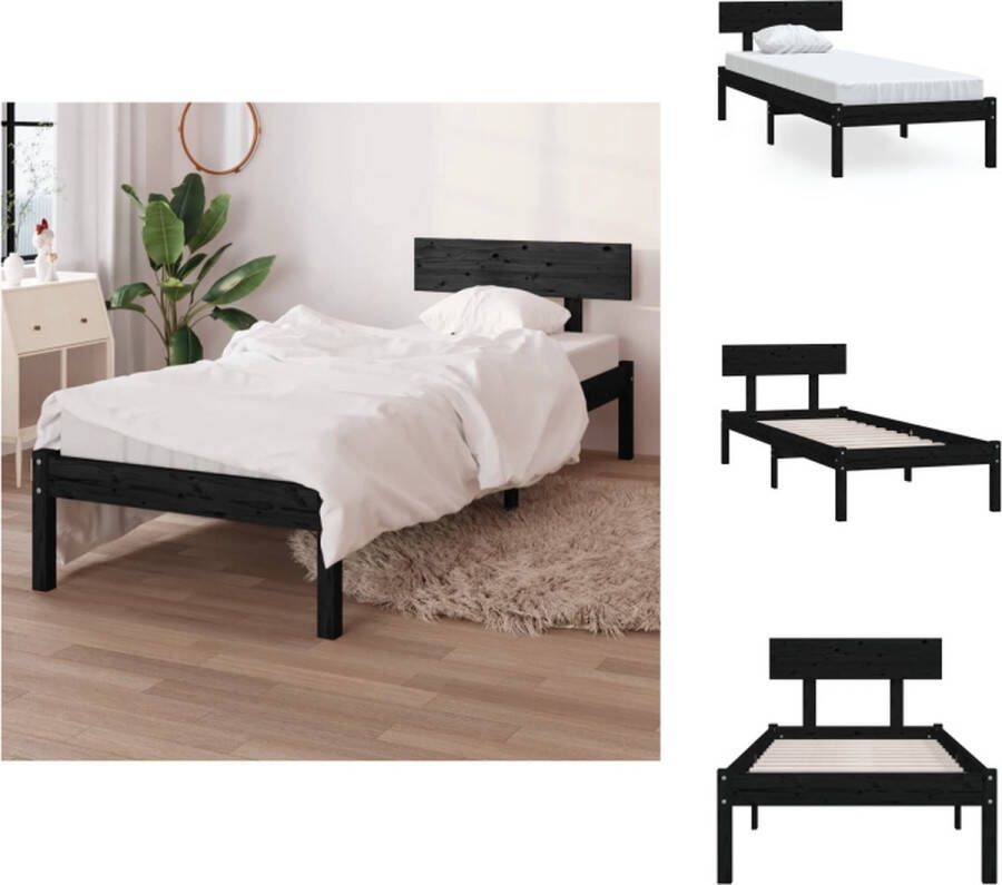 VidaXL Bedframe Massief Grenenhout UK Small Single Zwart 196.5 x 95.5 x 70 cm Met Hoofdeinde Bed - Foto 4