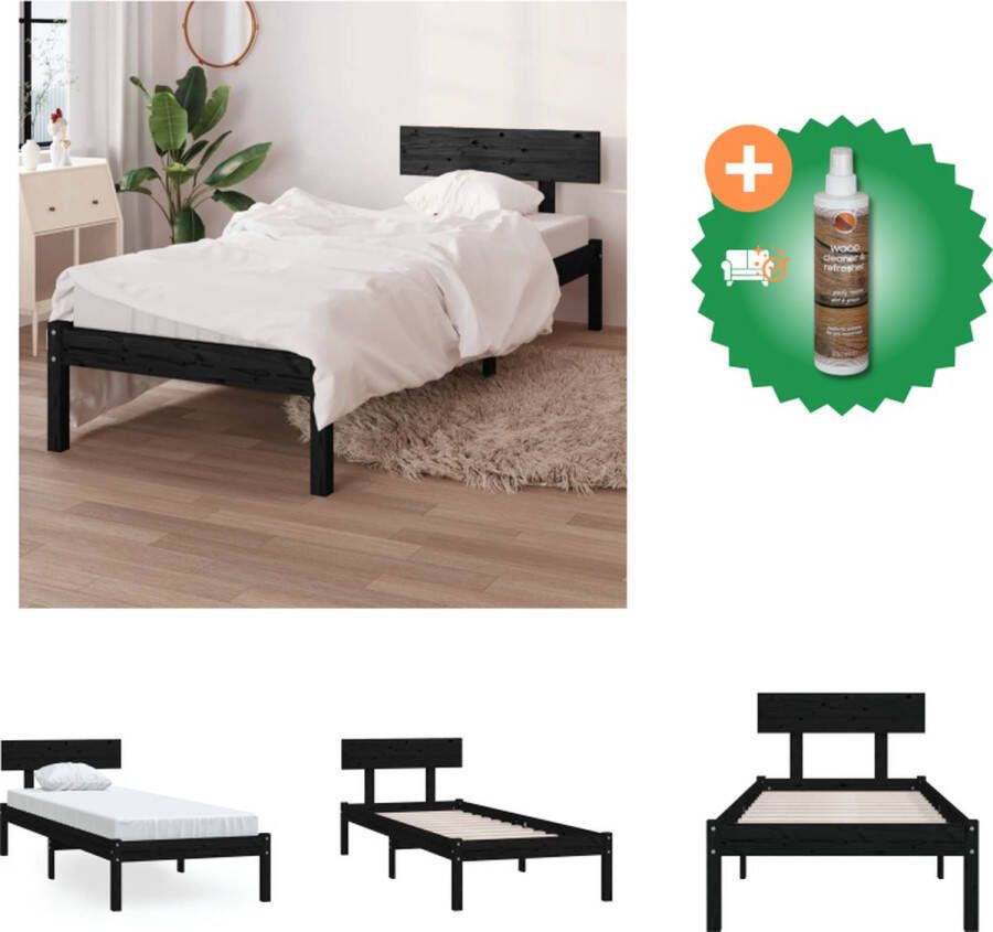 VidaXL Bedframe Massief Grenenhout UK Small Single Zwart 196.5 x 95.5 x 70 cm Met Hoofdeinde Bed Inclusief Houtreiniger en verfrisser