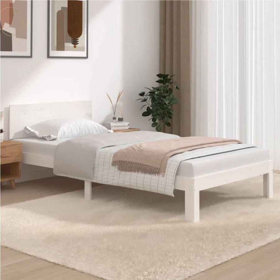 VidaXL -Bedframe-massief-grenenhout-wit-100x200-cm - Foto 1