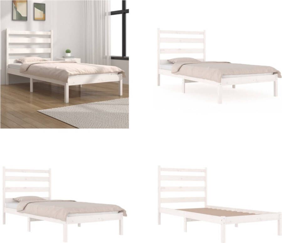 VidaXL Bedframe massief grenenhout wit 100x200 cm Bedframe Bedframes Eenpersoonsbed Bed - Foto 2