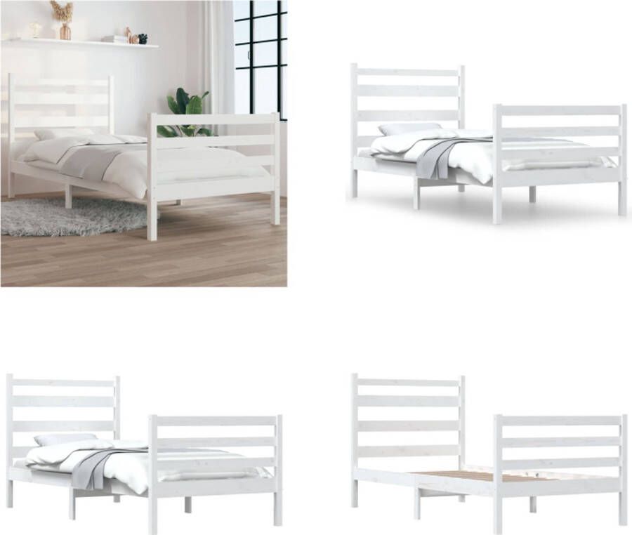 VidaXL Bedframe massief grenenhout wit 100x200 cm Bedframe Bedframes Eenpersoonsbed Bed