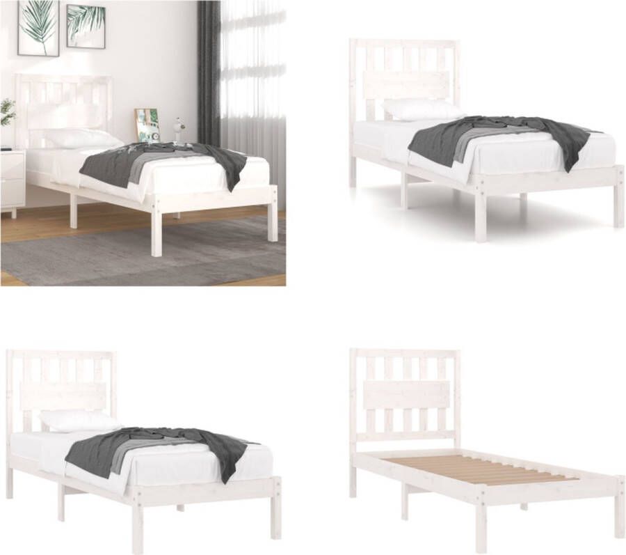 vidaXL Bedframe massief grenenhout wit 100x200 cm Bedframe Bedframes Eenpersoonsbed Bed