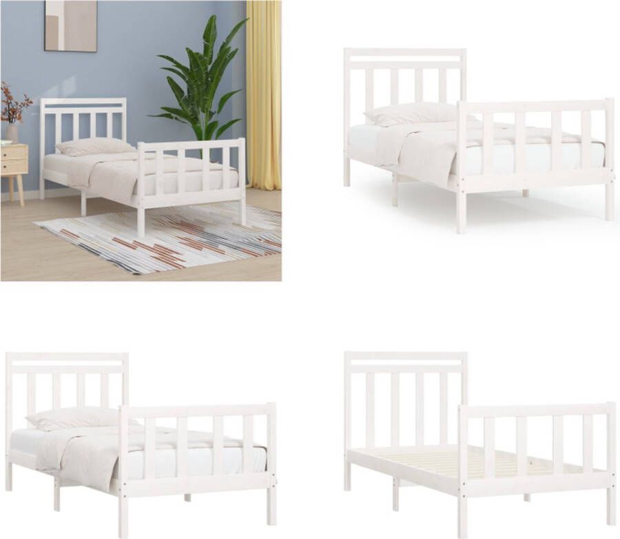 VidaXL Bedframe massief grenenhout wit 100x200 cm Bedframe Bedframes Massief Houten Bed Eenpersoonsbed