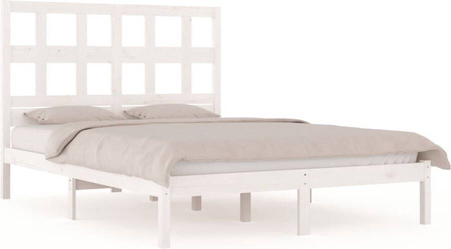 VidaXL Bedframe Grenenhout Wit 150x200 cm Houten Bedframe Massief Grenenhout King Size Bed Met Hoofdeinde Wit Bedframe Minimalistisch Bed Slaapkamerstijl - Foto 2