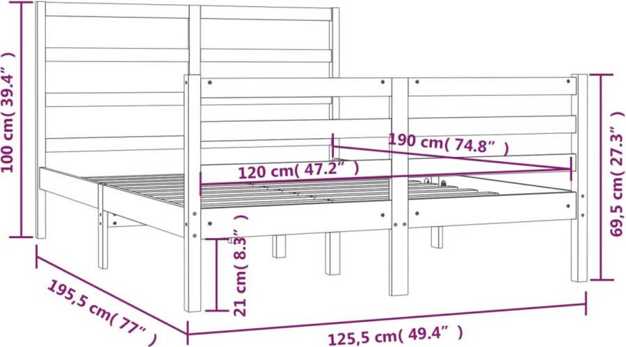 VidaXL -Bedframe-massief-grenenhout-wit-120x190-cm-4FT-Small-Double - Foto 2