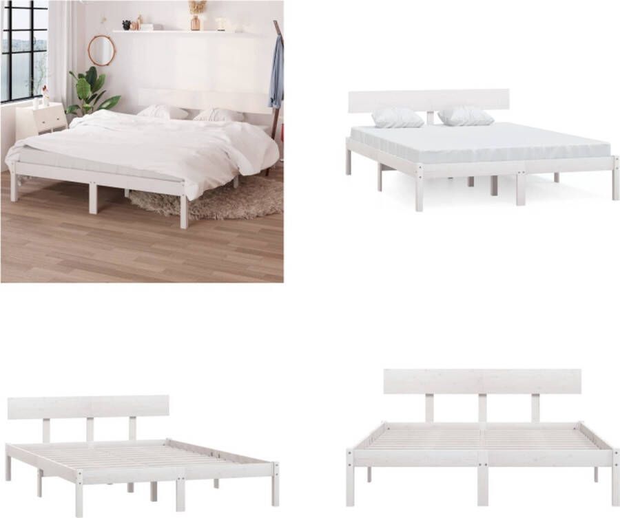 VidaXL Bedframe massief grenenhout wit 120x190 cm UK Small Double Bedframe Bedframes Bed Bedbodem