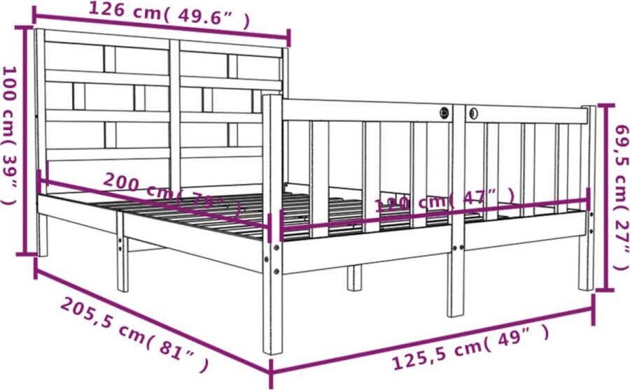 VidaXL -Bedframe-massief-grenenhout-wit-120x200-cm - Foto 2