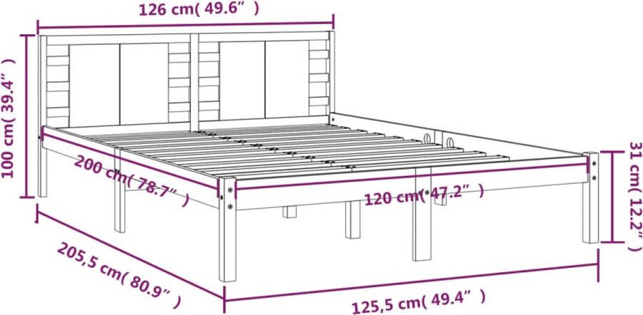 VIDAXL Bedframe zonder matras massief grenenhout wit 120x200 cm - Foto 7