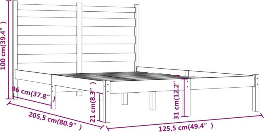 VidaXL -Bedframe-massief-grenenhout-wit-120x200-cm - Foto 2