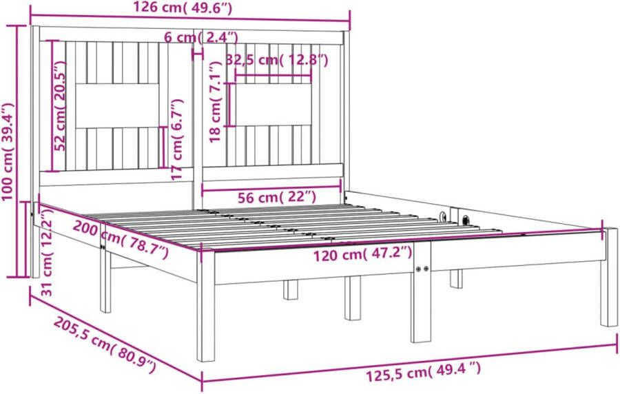 VIDAXL Bedframe zonder matras massief grenenhout wit 120x200 cm - Foto 3