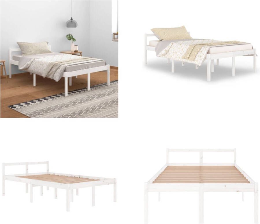 VidaXL Seniorenbed massief grenenhout wit 120x200 cm Bedframe Bedframes Seniorenbed Bed - Foto 2