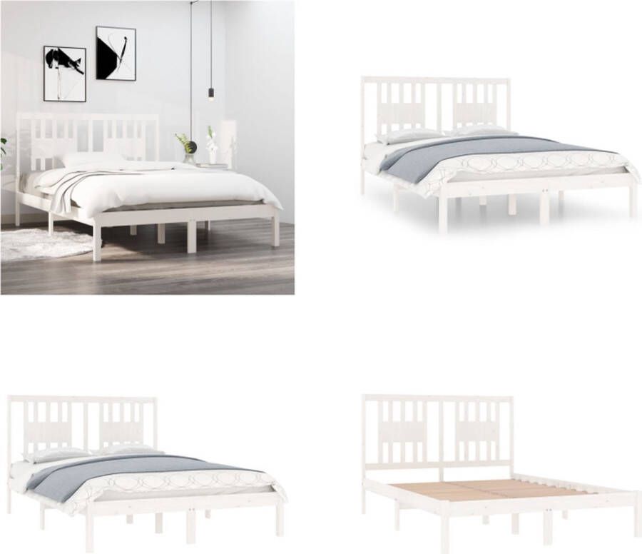 VidaXL Bedframe massief grenenhout wit 120x200 cm Bedframe Bedframes Tweepersoonsbed Bed - Foto 3