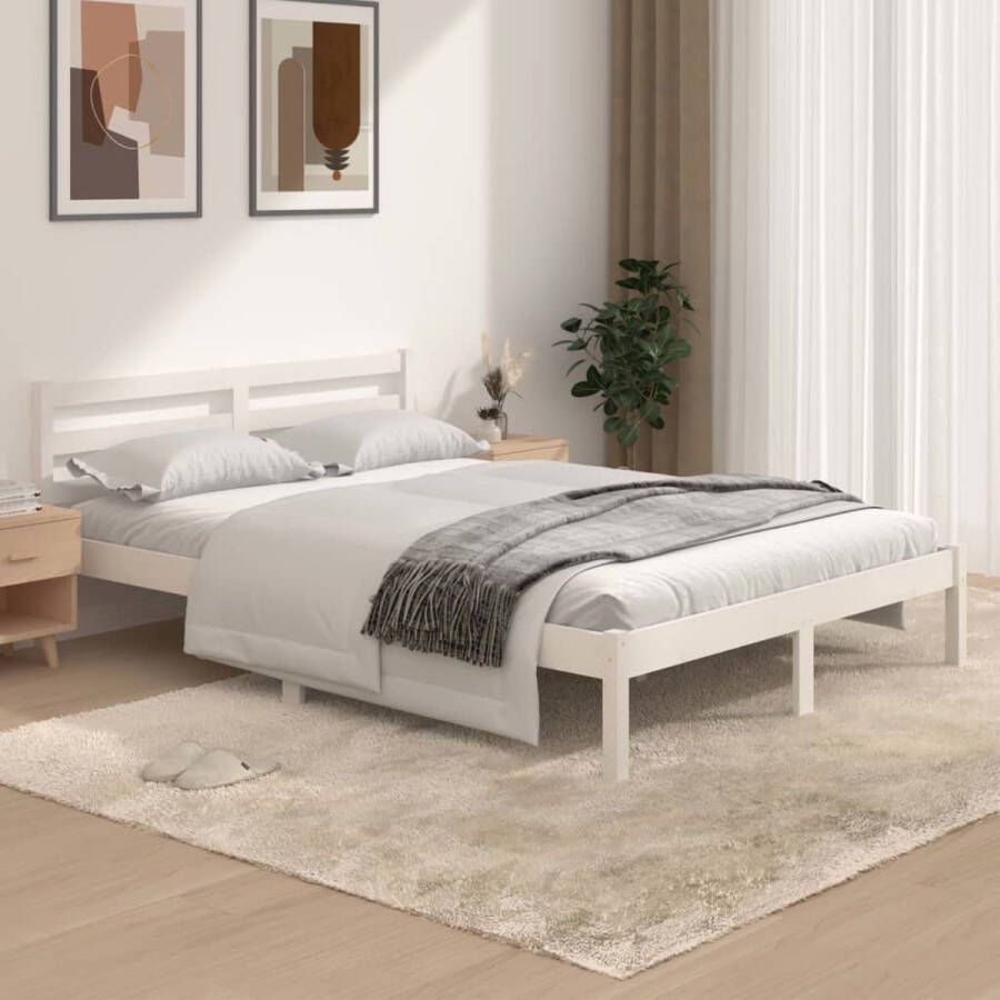VidaXL -Bedframe-massief-grenenhout-wit-135x190-cm-4FT6-Double