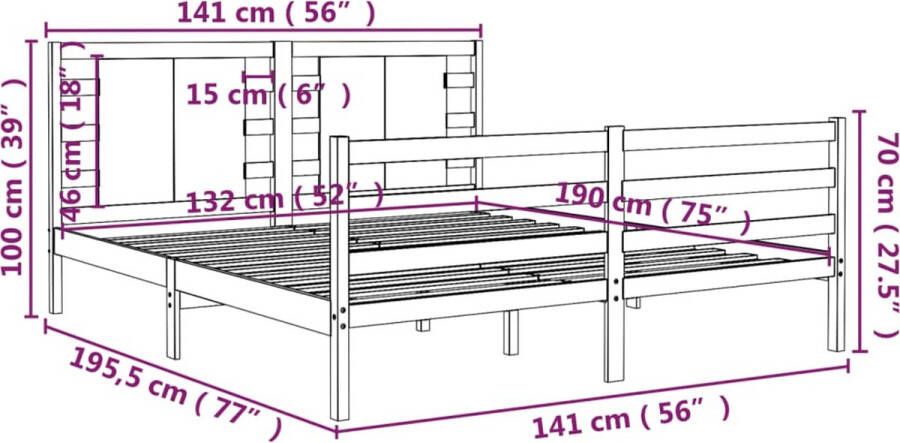 VidaXL Bedframe zonder matras massief grenenhout wit 135x190 cm - Foto 2