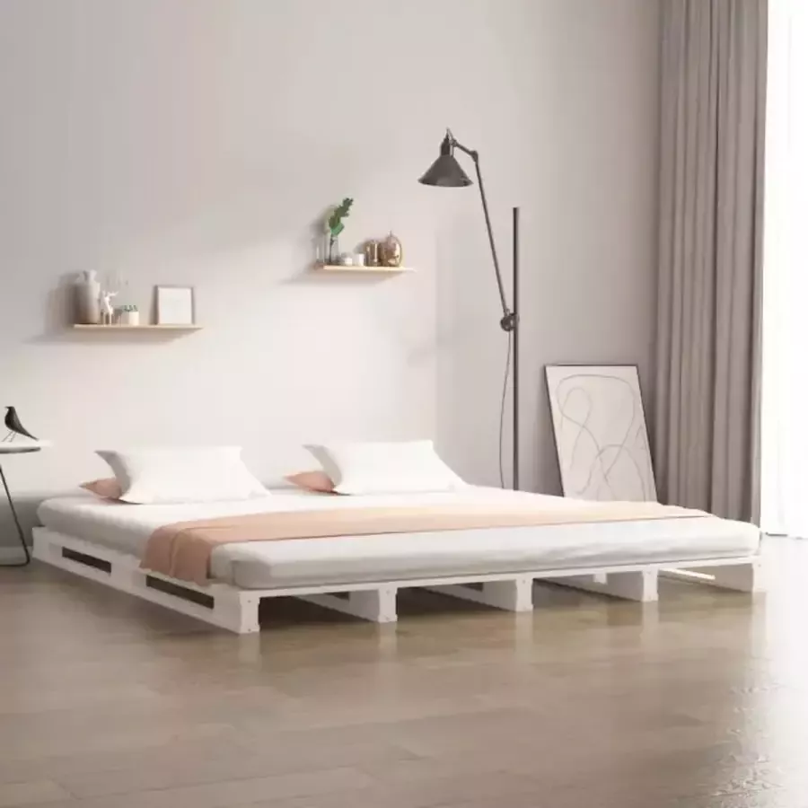 VidaXL -Palletbed-massief-grenenhout-wit-135x190-cm-4FT6-Double