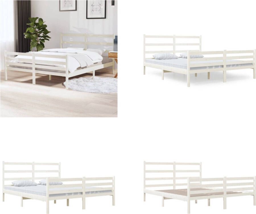 VidaXL Bedframe massief grenenhout wit 135x190 cm 4FT6 Double Bedframe Bedframes Tweepersoonsbed Bed