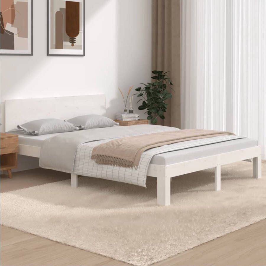 VidaXL -Bedframe-massief-grenenhout-wit-135x190-cm-Double - Foto 2
