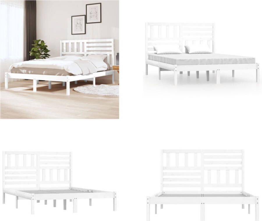 VidaXL Bedframe massief grenenhout wit 135x190 cm Double Bedframe Bedframes Eenpersoonsbed Bed