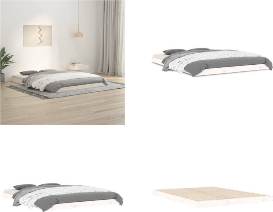 VidaXL Bedframe massief grenenhout wit 135x190 cm Double Bedframe Bedframes Ledikant Ledikanten