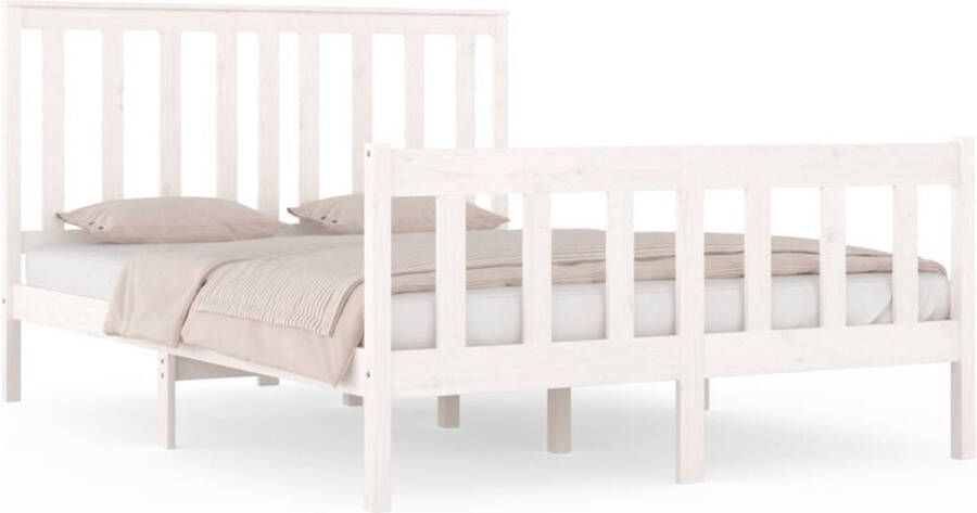 VidaXL -Bedframe-massief-grenenhout-wit-140x190-cm - Foto 1