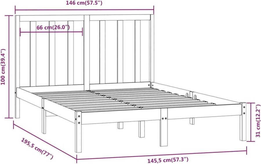 VidaXL Bedframe zonder matras massief grenenhout wit 140x190 cm - Foto 2