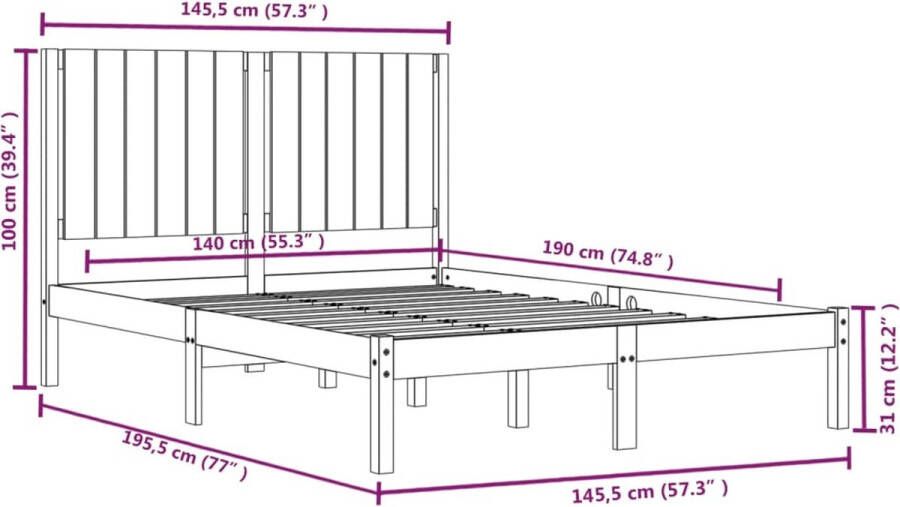 VIDAXL Bedframe zonder matras massief grenenhout wit 140x190 cm - Foto 2